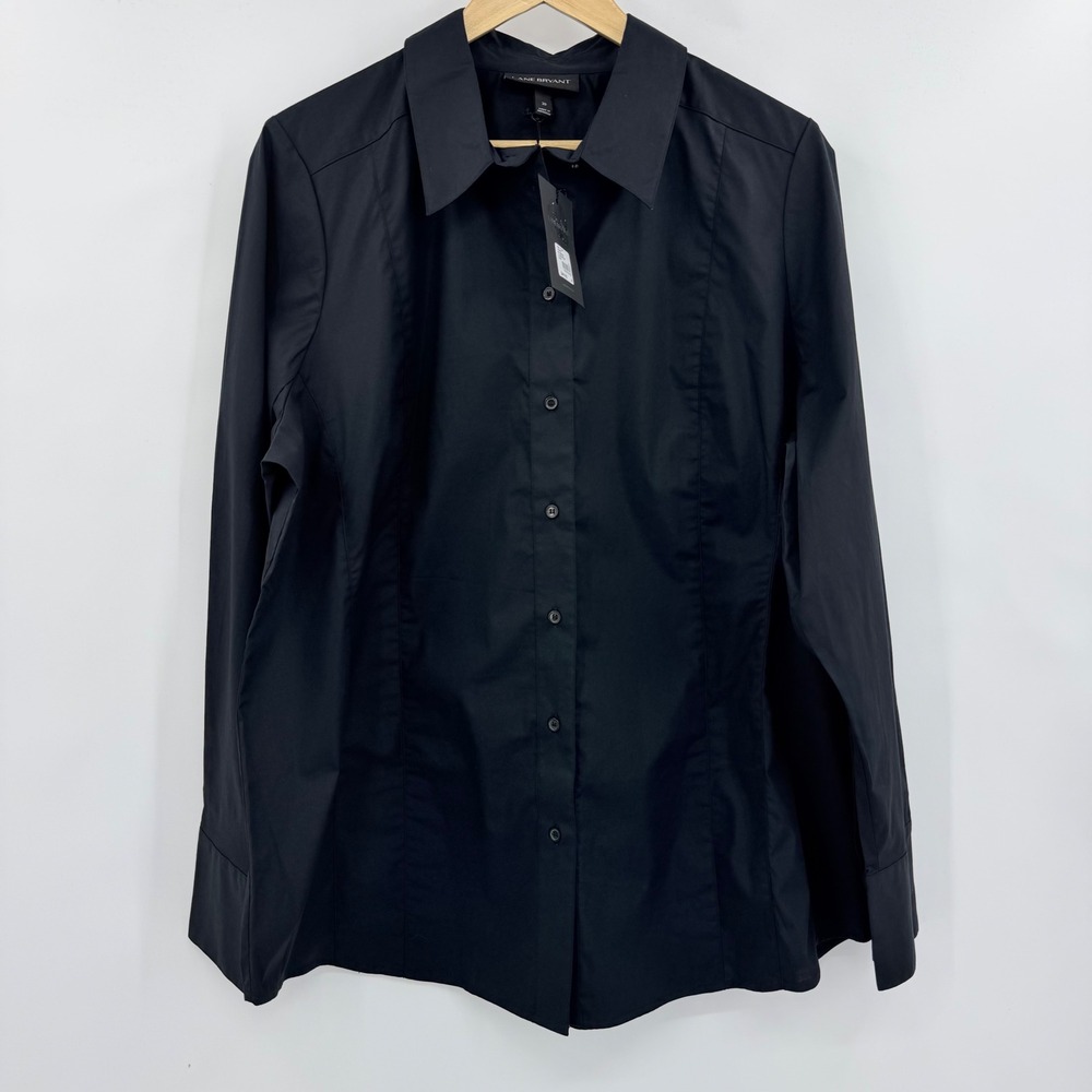 Lane Bryant Button Down Shirt Women Size 20 Black Hidden Button Long Sleeve